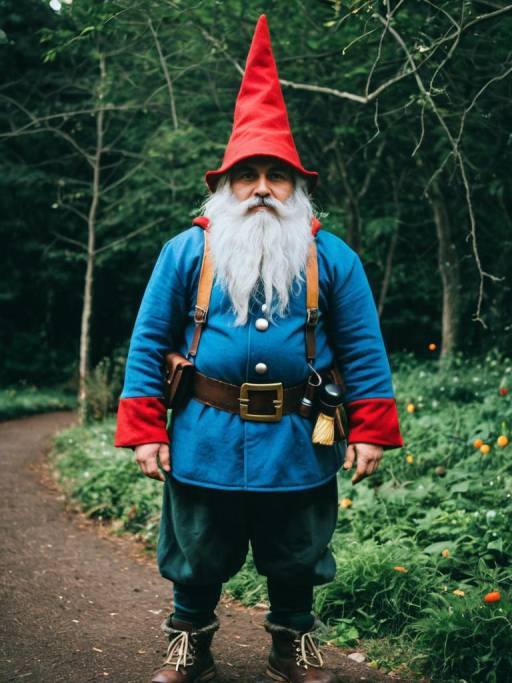 Person in Gnome Costume with Red Hat and Beard