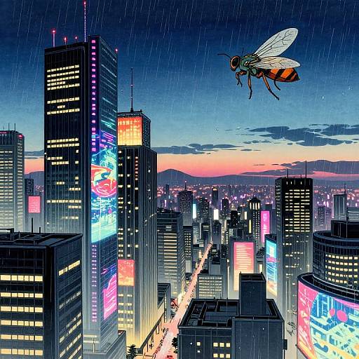 Futuristic Cityscape in Ukiyo-e Style