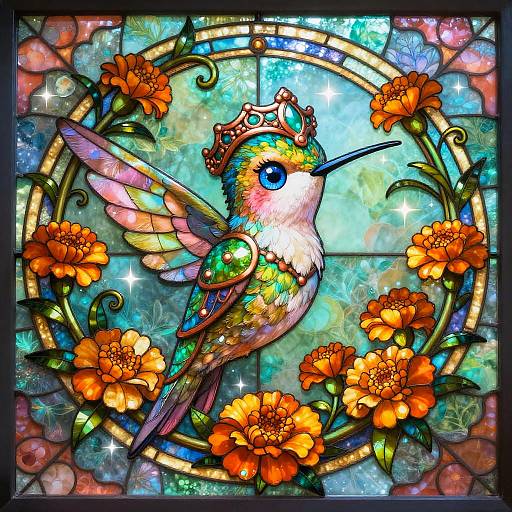 Chibi Fairy Hummingbird Stained Glass
