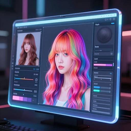 Futuristic Hair Color Editor Interface
