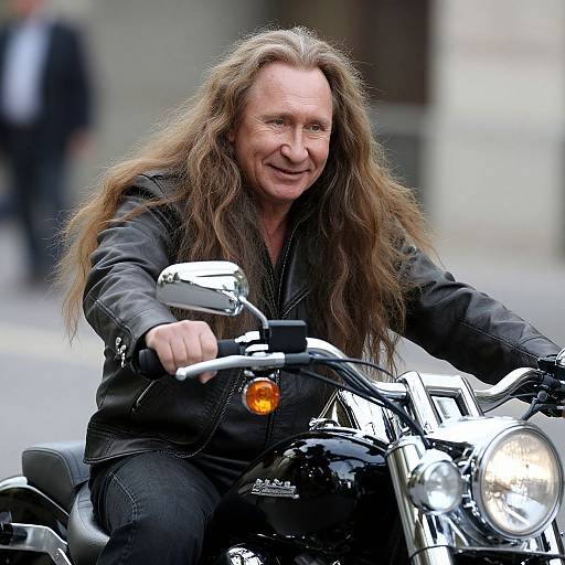 Man with Long Hair Riding Harley Cruiser