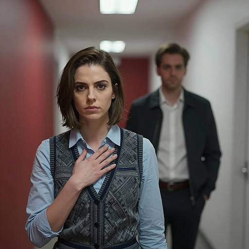 Intense Encounter in a Dim Hallway