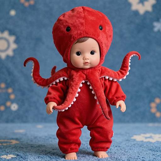 Whimsical Octopus Doll on Blue Carpet