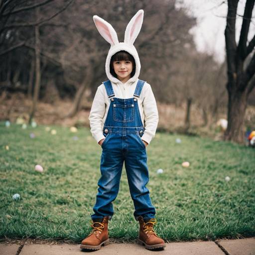 Boy in Easter Bunny Costume Outdoors