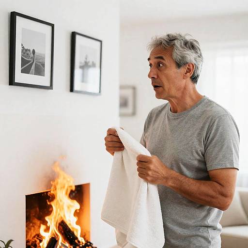 Surprised Man Watching Wall Fire