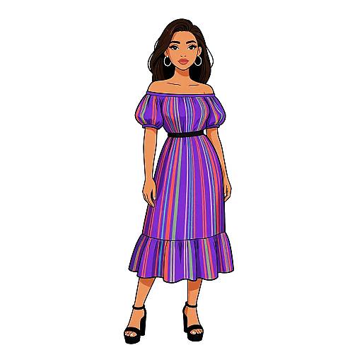 Woman in Boho-Chic Striped Midi Dress