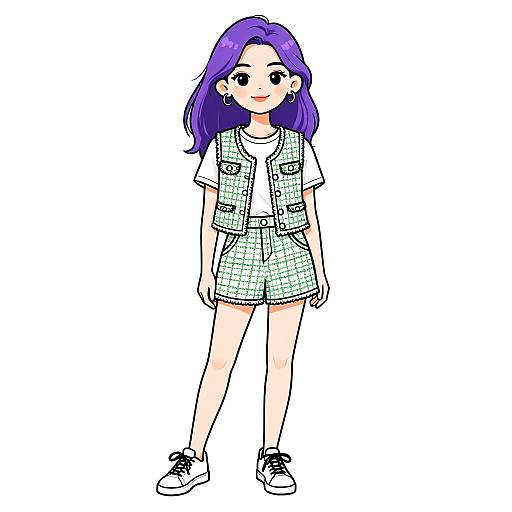 Smiling Woman in Preppy Tweed Outfit