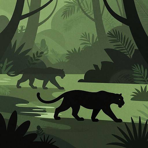Stylized Prowling Jaguars Silhouette