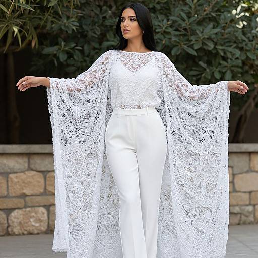 Woman in Angelica White Lace Cape