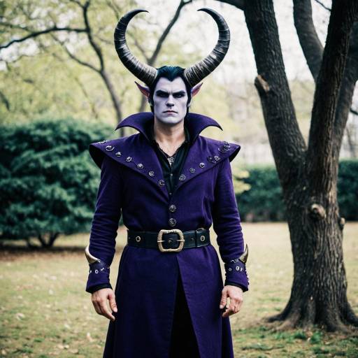 Man in Purple Horned Fantasy Costume Outdoors