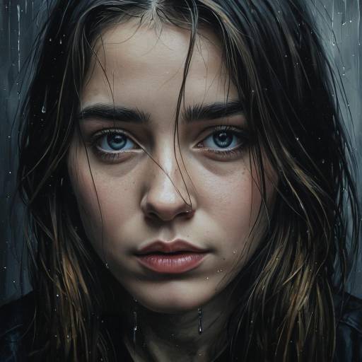Sad Young Woman with Tears, Oil Painting Sad Young Woman with Tears, Oil Painting