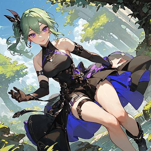 Green-Haired Mage in Halter Dress