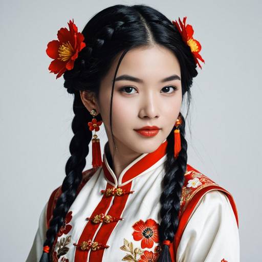 Chinese Woman in Scarlet Traditional Dress