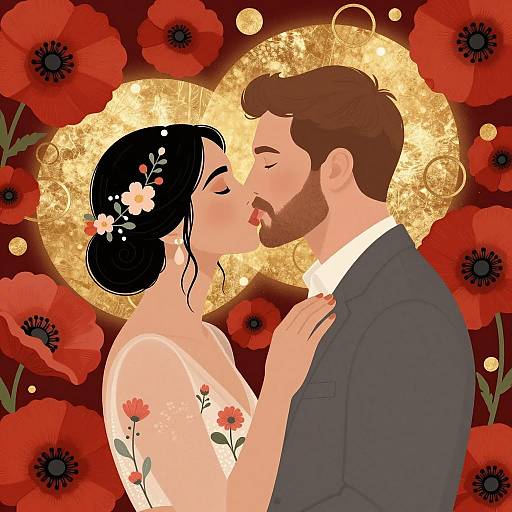 Romantic Embrace with Floral Elements