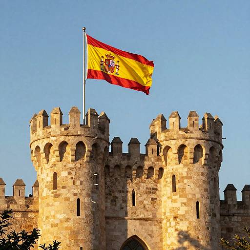 Spain Flag on Historic Castle Tower