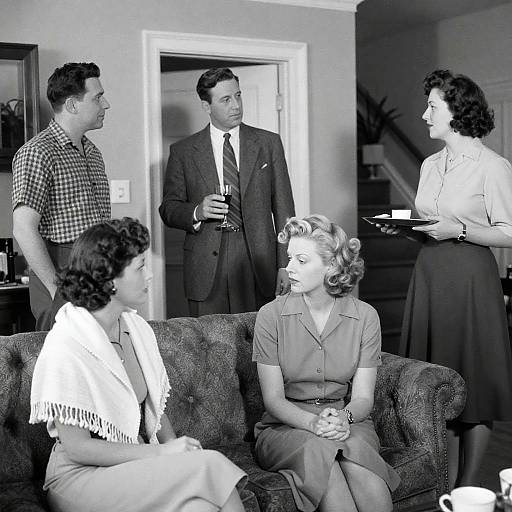 1940s Living Room Gathering in B&W