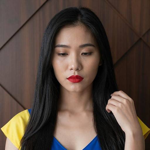 Elegant Asian Woman Portrait with Geometric Background