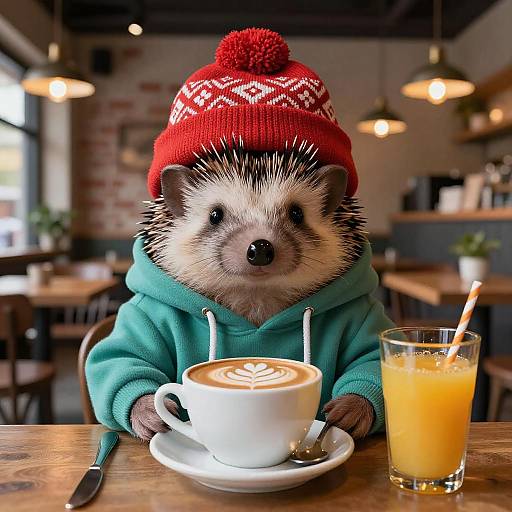 Cozy Cafe Scene with Anthropomorphic Hedgehog