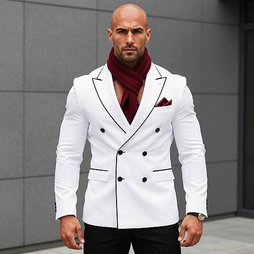 Bald Muscular Man in White Blazer