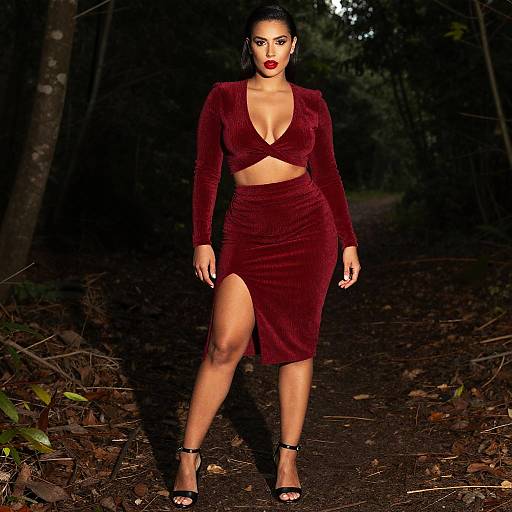 Pear-Shaped Woman in Vermilion Evening Dress