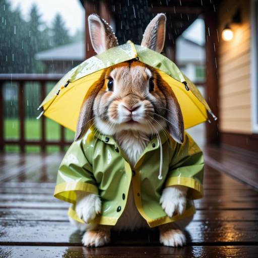 Adorable Rabbit in Raincoat Close-Up