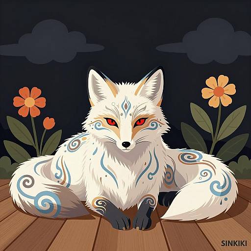 Charming White Fox with Artistic Patterns