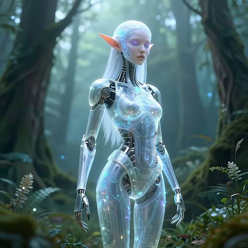 Cybernetic Elf in Digital Forest