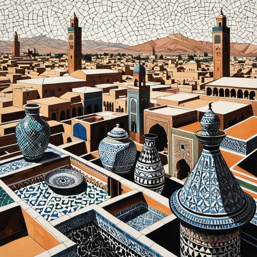 Marrakech Medine Mosaic Landscape Illustration