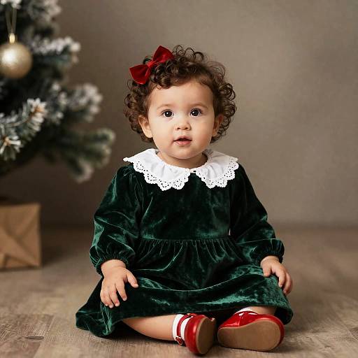 Vintage Christmas Portrait of Toddler Girl