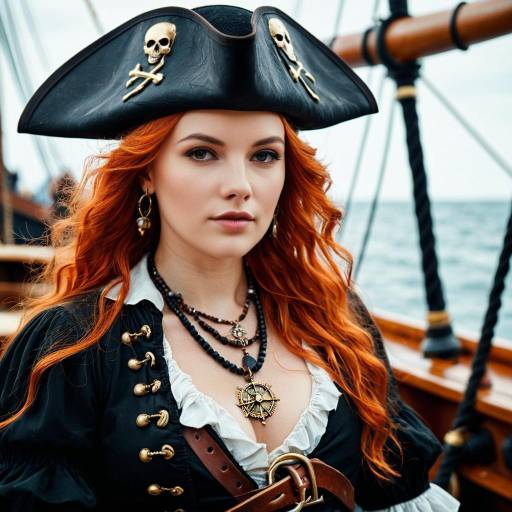 Woman in Pirate Costume on Ship Deck