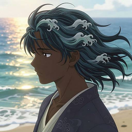 Ethereal Black Anime Coastal Scene