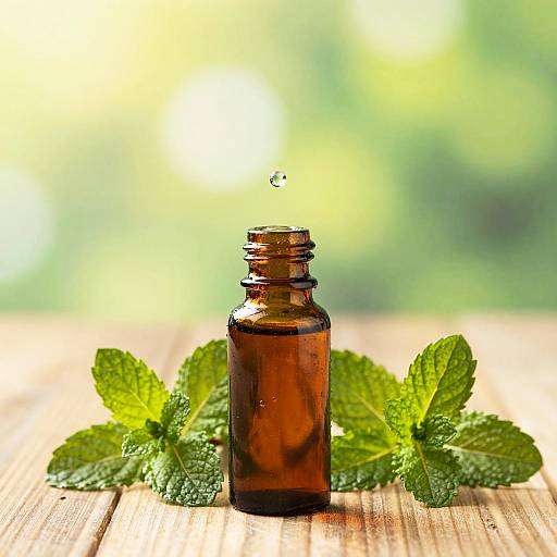 Vibrant Amber Bottle with Mint Leaves