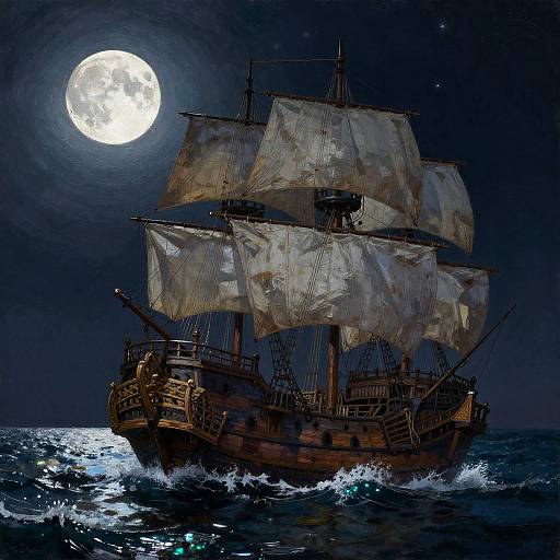Ancient Pirate Ship Under Moonlight