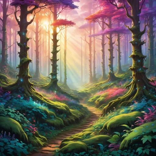 Enchanted Dawn in a Mystical Forest
