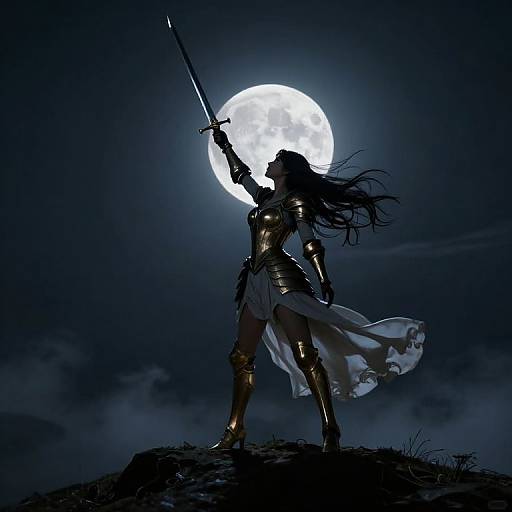 Maiden on Hill Under Full Moon