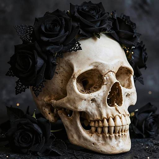 Gothic Skull with Black Roses