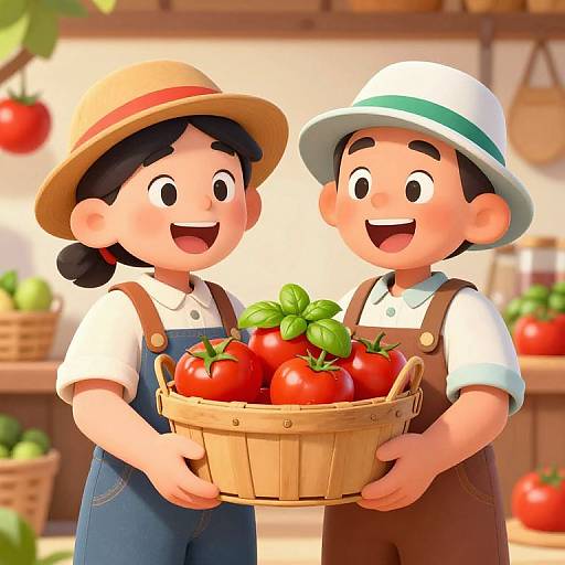 Cheerful Characters in Vibrant Farm Shop