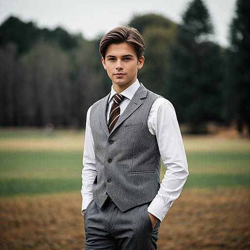 Young Man in Grey Formal Wear Outdoors