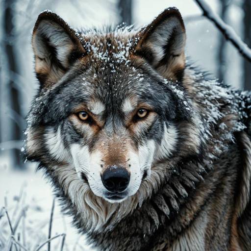 Close-up of Frost-Covered Wolf in Snow