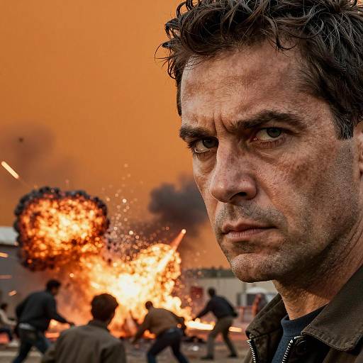 Intense Contrast: Man Amid Chaos