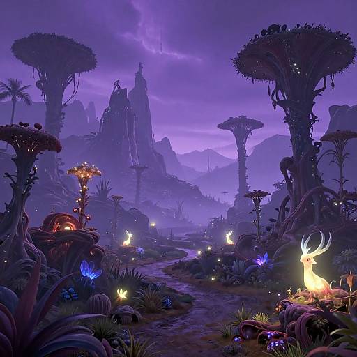 Surreal Alien Landscape with Glowing Flora