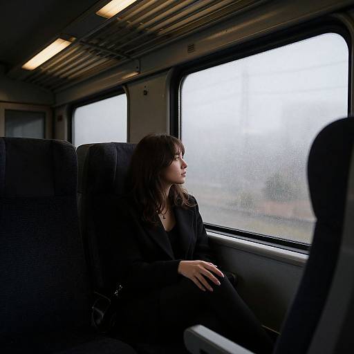 Solitary Woman in Dim Railway Carriage
