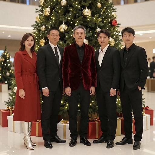 Festive Family Portrait by Christmas Tree