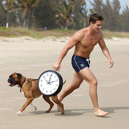 Muscular Man and Boxer Dog Running