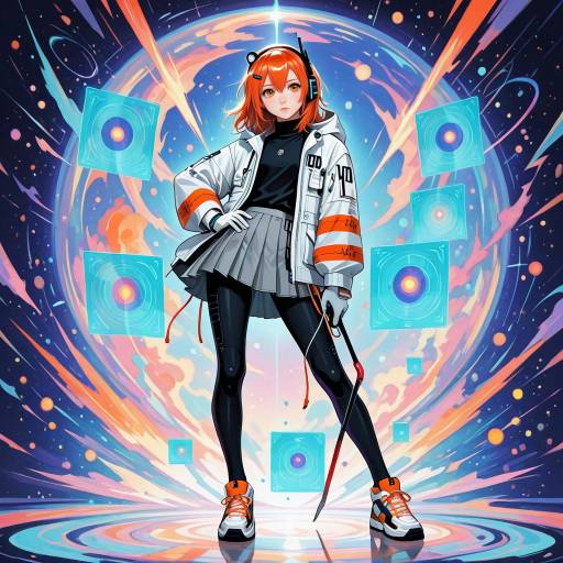 Futuristic Android Girl in Abstract Scene