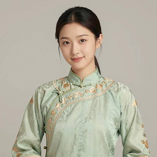 Young Asian Woman in Traditional Embroidered Shirt