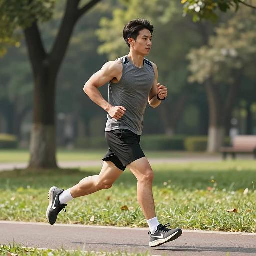 Dynamic Runner in Sunlit Park