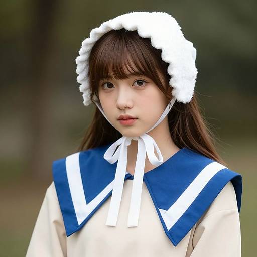 Girl in Beige and Blue Outfit