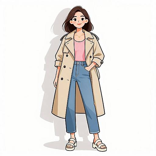 Chic Woman in Casual Trench Coat