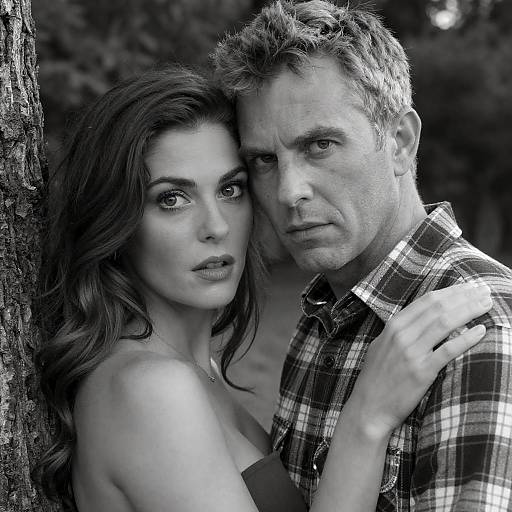 Black-and-White Portrait of Couple Embracing